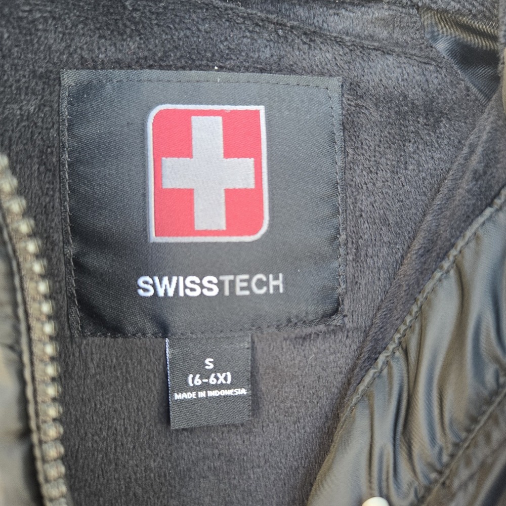 Swiss Tech Kids Black Puffer Jacket S 6-6X Warm Fleece Lined Hooded Winter Coat - Picture 7 of 12